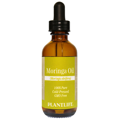 100% pure Moringa Oil in amber glass dropper bottle