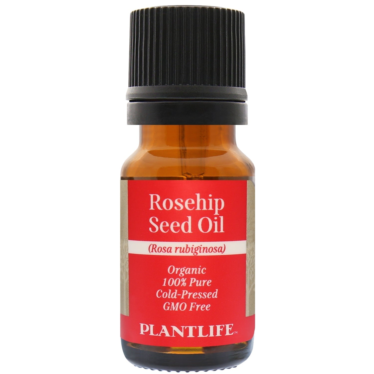 Plantlife Rosehip Seed Oil in amber glass bottle with dropper