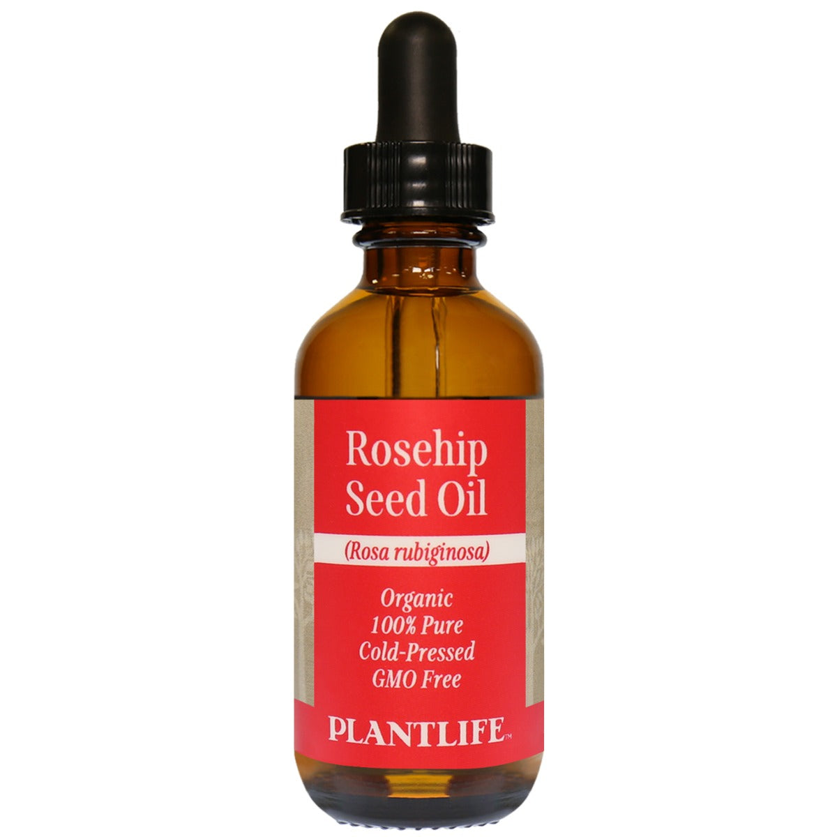 Plantlife Rosehip Seed Oil in amber glass bottle with dropper