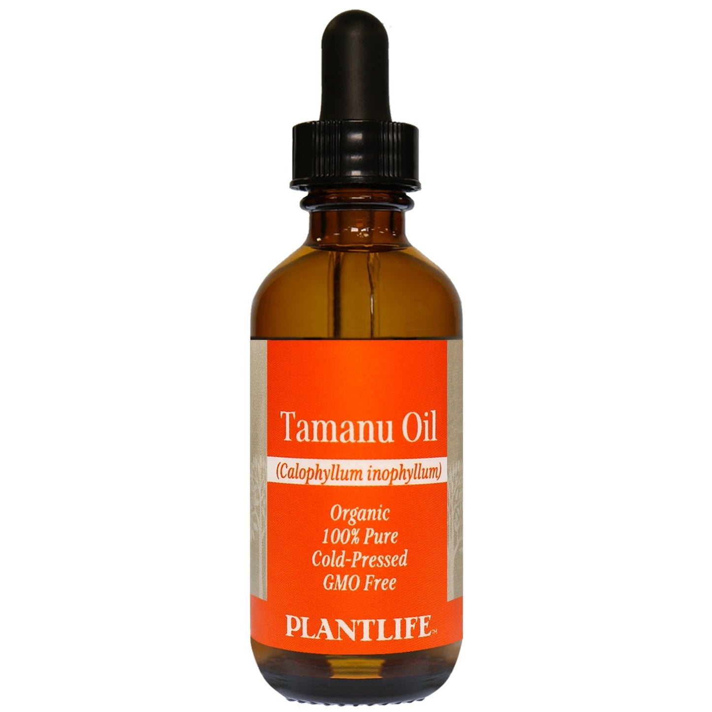 Bottle of cold-pressed tamanu oil with dropper cap