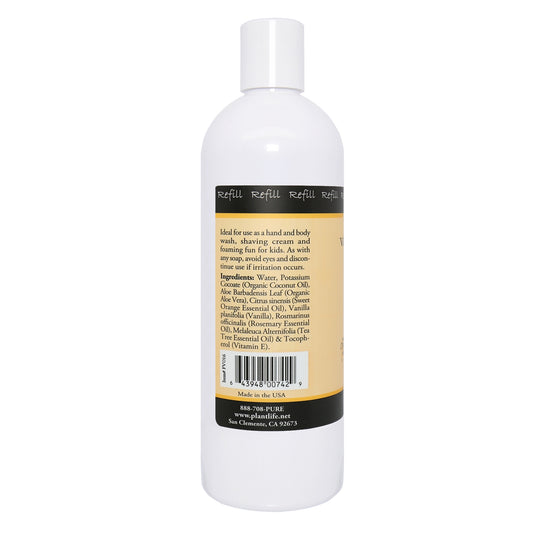 Vanilla Orange Foam Soap Back Label – Label Ingredients and Scent Info  